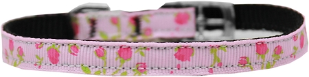 Roses Nylon Dog Collar with classic buckle 3/8" Pink Size 16